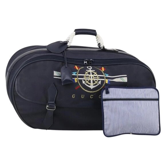 GUCCI travel Boston Bag Coated Canvas Navy Auth sw1600 - Picture 1 of 16